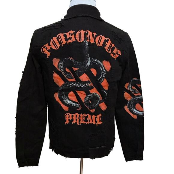 Preme NWOT Black Wash Graphic Jean Jacket Men M - Picture 1 of 15
